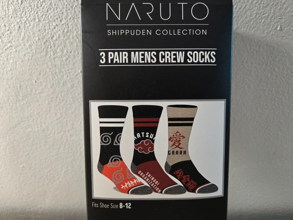Bioworld Naruto Shippuden Men's Clan Logos 3-Pack Adult Mid-Calf Crew Socks 8-12